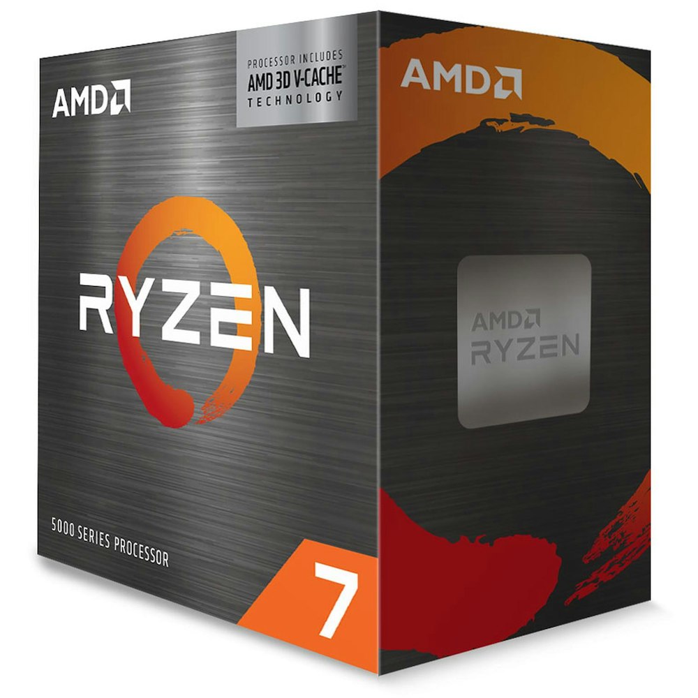 A large main feature product image of AMD Ryzen 7 5700X3D 8 Core 16 Thread Up To 4.1GHz AM4 - No HSF Retail Box