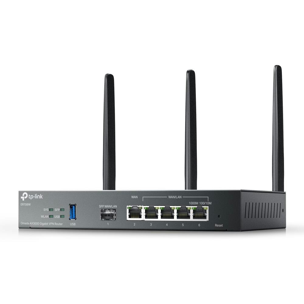 A large main feature product image of TP-Link Omada ER706W - AX3000 Multi-Gigabit Wi-Fi 6 VPN Router