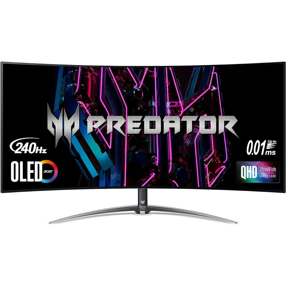 A large main feature product image of Acer Predator X45 - 45" Curved UWQHD Ultrawide 240Hz OLED Monitor