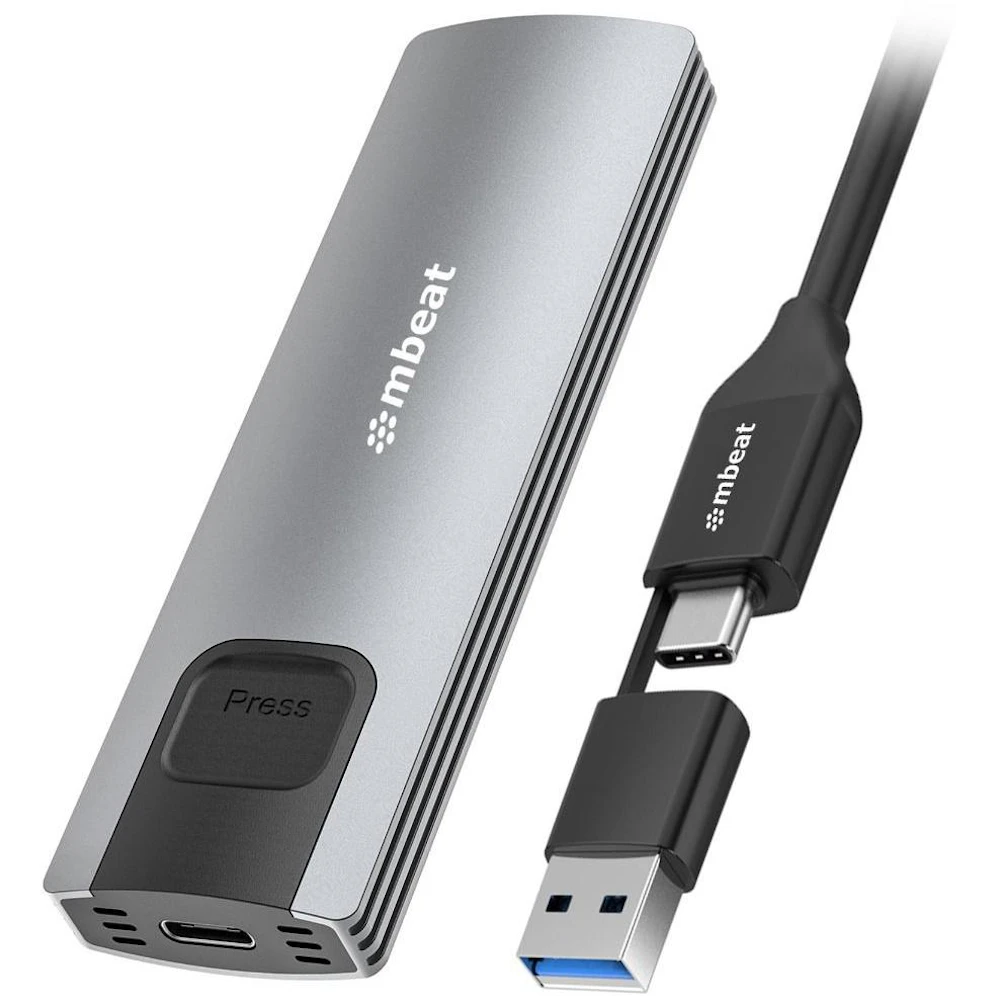 mBeat 10Gbps M.2 NVMe SATA and SSD Enclosure - Grey