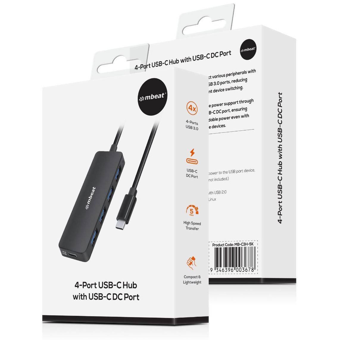 A large main feature product image of mbeat 4-Port USB Type-C Hub with Type-C DC Port