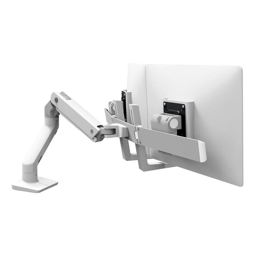 A large main feature product image of Ergotron HX Desk Dual Monitor Arm - White