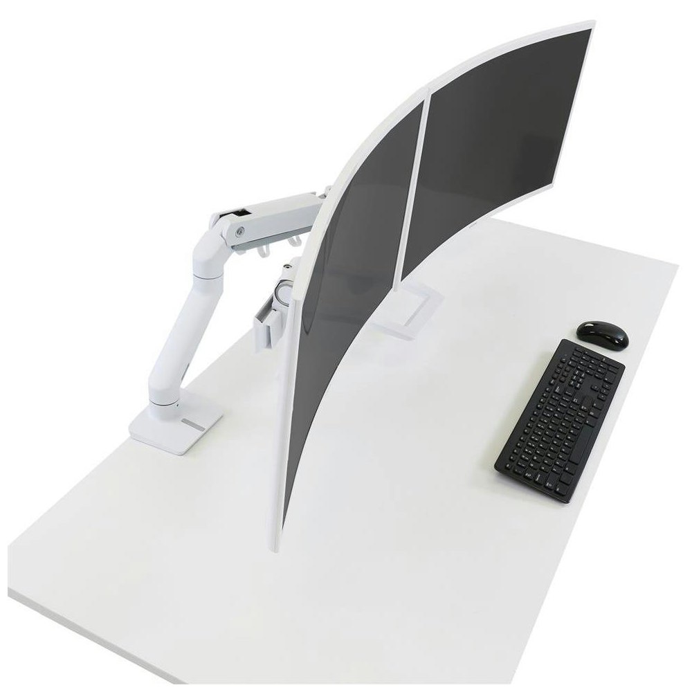 A large main feature product image of Ergotron HX Desk Dual Monitor Arm - White