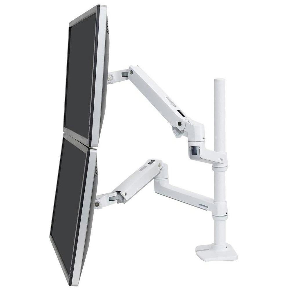 A large main feature product image of Ergotron LX Dual Stacking Arm Tall Pole - White
