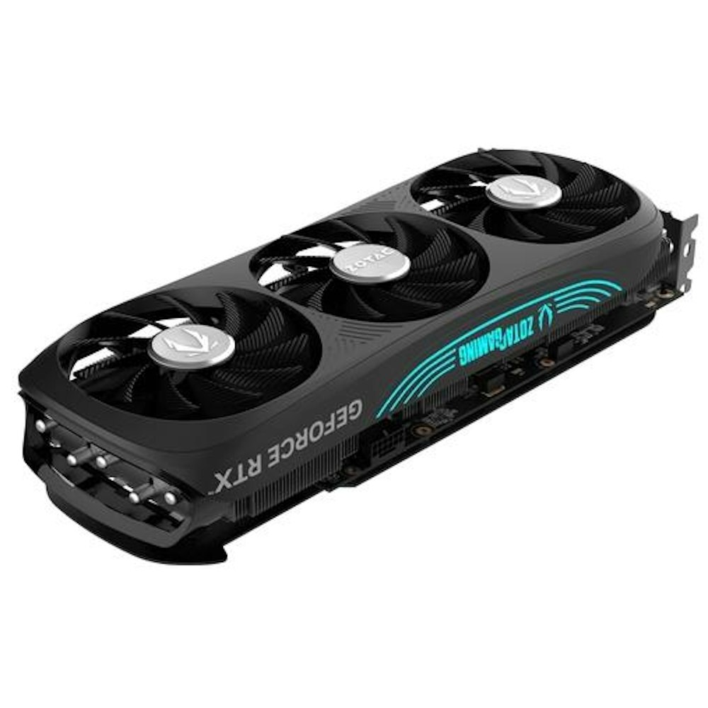 A large main feature product image of ZOTAC GAMING Geforce RTX 4070 SUPER Trinity Black 12GB GDDR6X
