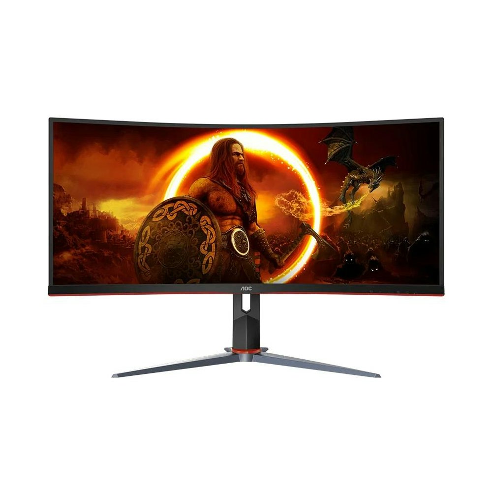 A large main feature product image of AOC Gaming CU34G2XP 34" Curved WQHD Ultrawide 180Hz VA Monitor
