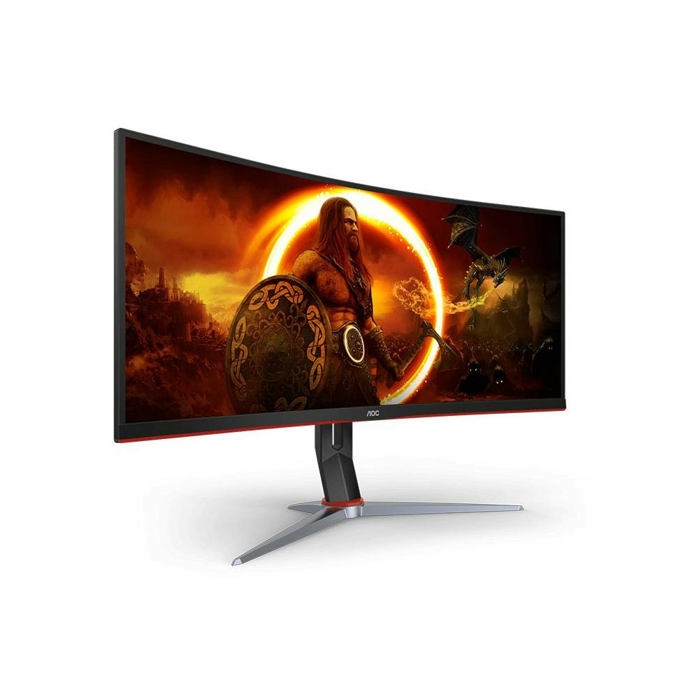 A large main feature product image of AOC Gaming CU34G2XP 34" Curved WQHD Ultrawide 180Hz VA Monitor