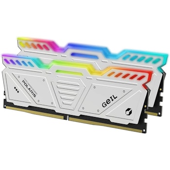 Product image of GeIL 32GB Kit (2x16GB) DDR5 Polaris AMD Edition RGB C38 6000MHz - White - Click for product page of GeIL 32GB Kit (2x16GB) DDR5 Polaris AMD Edition RGB C38 6000MHz - White