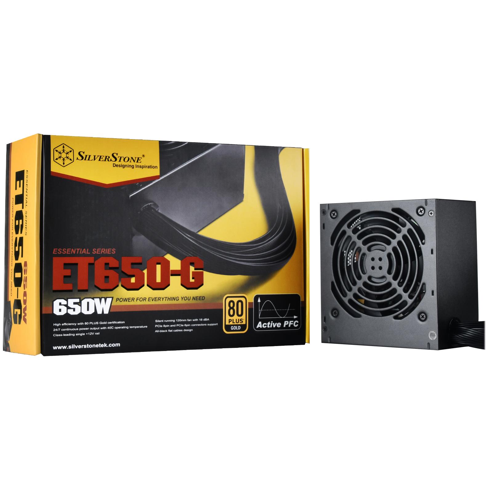 A large main feature product image of SilverStone Strider 650W Gold ATX PSU