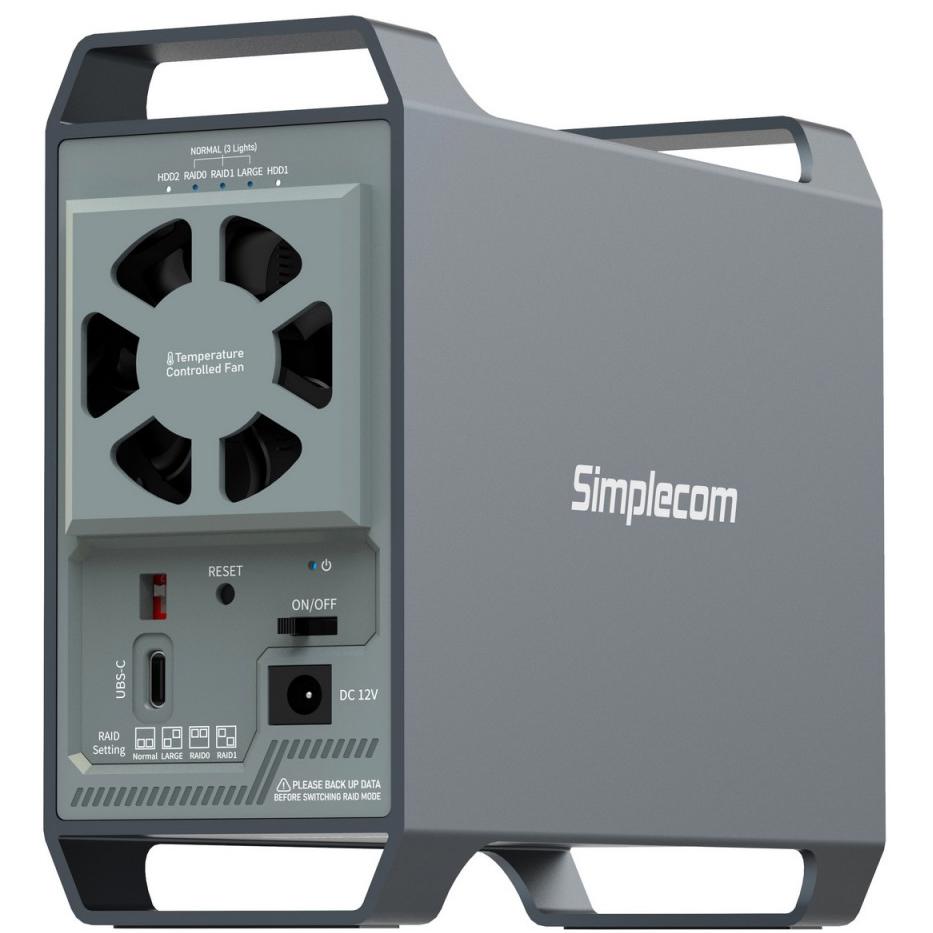 A large main feature product image of Simplecom SE482 SuperSpeed USB Dual Bay 3.5" SATA Hard Drive RAID Enclosure USB Type-C RAID