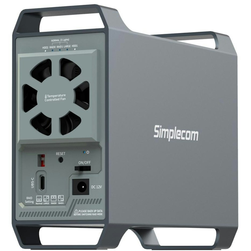 A large main feature product image of Simplecom SE482 SuperSpeed USB Dual Bay 3.5" SATA Hard Drive RAID Enclosure USB-C RAID
