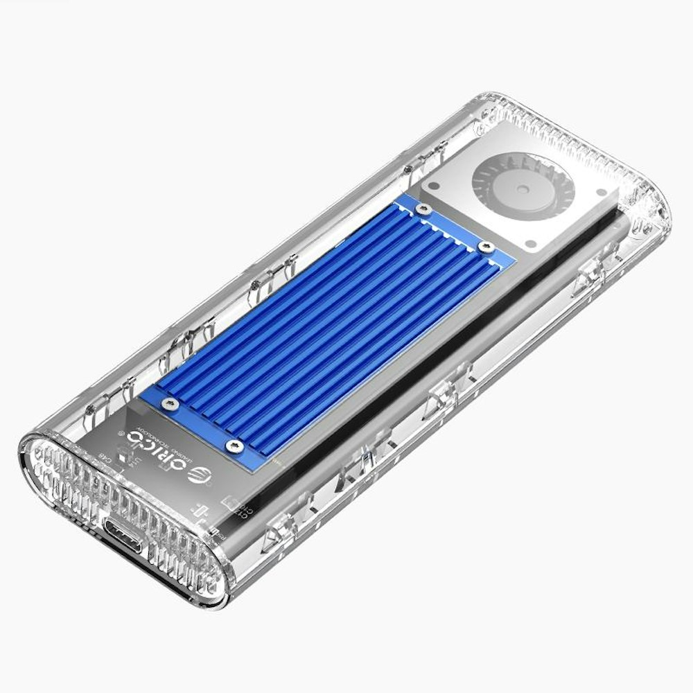 A large main feature product image of ORICO USB4 M.2 NVMe SSD Enclosure