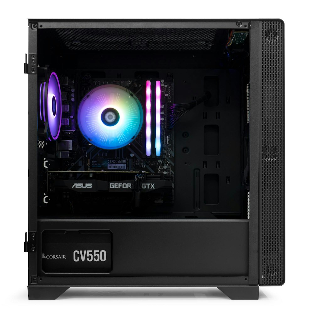 A large main feature product image of PLE Midnight GTX 1650 Prebuilt Ready To Go Gaming PC