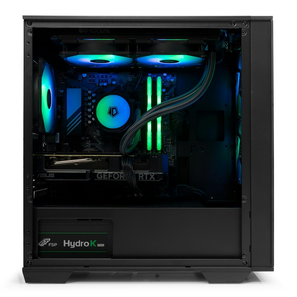 A large main feature product image of PLE Fusion RTX 4060 Ti Prebuilt Ready To Go Gaming PC
