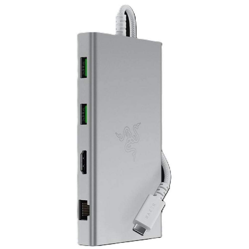 A large main feature product image of Razer USB-C Dock - 11-in-1 Multiport Adapter (Mercury White)