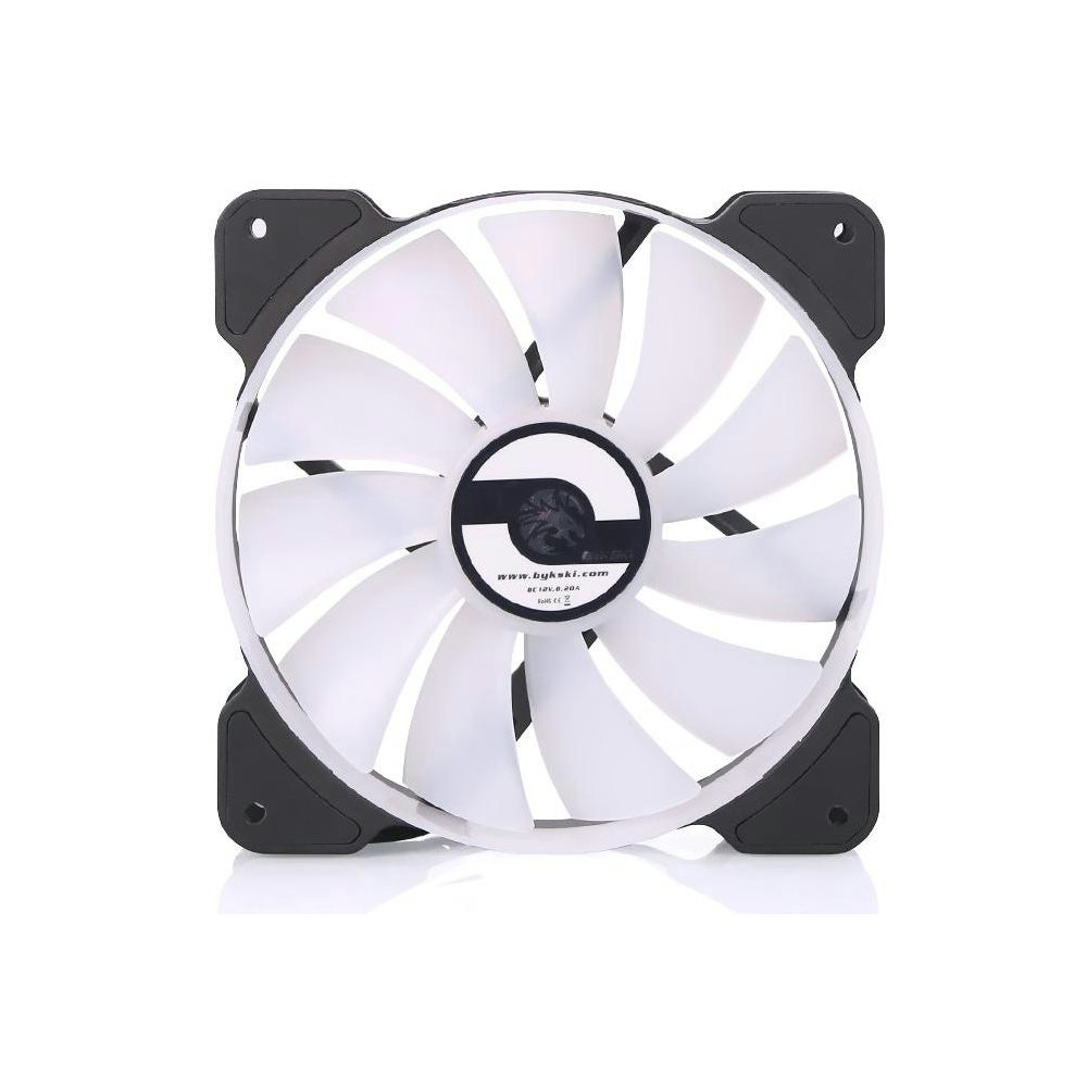 A large main feature product image of Bykski 120mm RGB PWM Black/White Cooling Fan