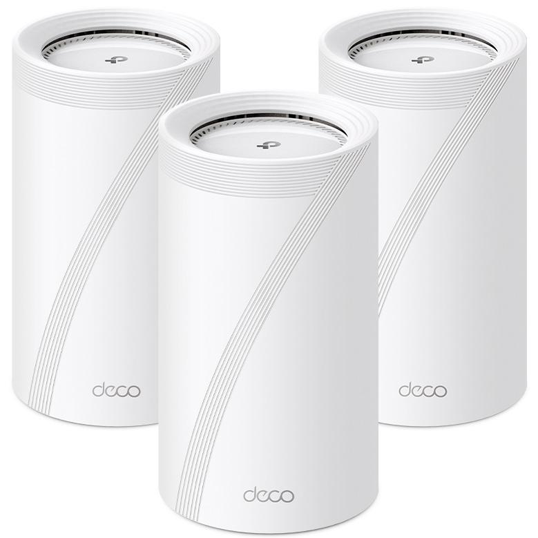 A large main feature product image of TP-Link Deco BE85 - BE22000 Wi-Fi 7 Tri-Band Mesh System (3 Pack)