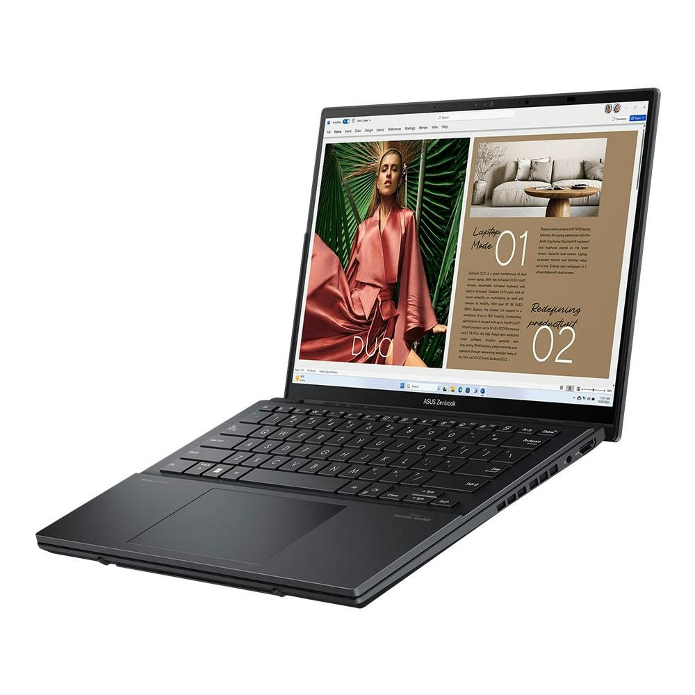 A large main feature product image of ASUS Zenbook DUO 3K OLED UX8406MA-PZ103W 14" 120Hz Ultra 9 185H Win 11 Home Notebook