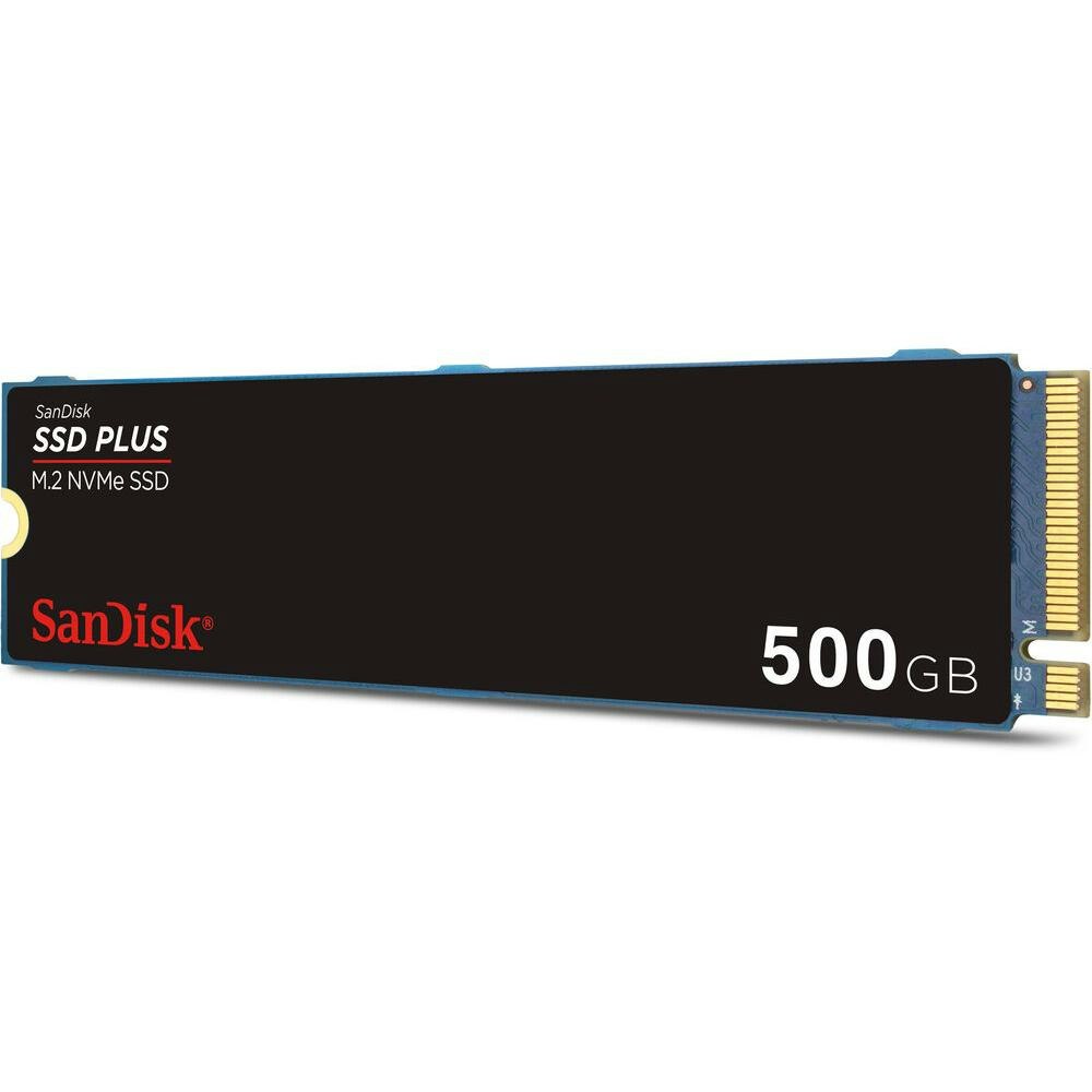 A large main feature product image of SanDisk SSD Plus PCIe Gen3 NVMe M.2 SSD - 500GB