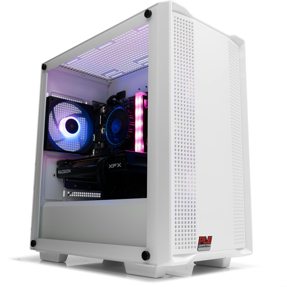 A large main feature product image of PLE Quartz RX 7600 Prebuilt Ready To Go Gaming PC