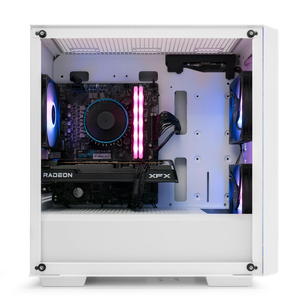 A large main feature product image of PLE Quartz RX 7600 Prebuilt Ready To Go Gaming PC
