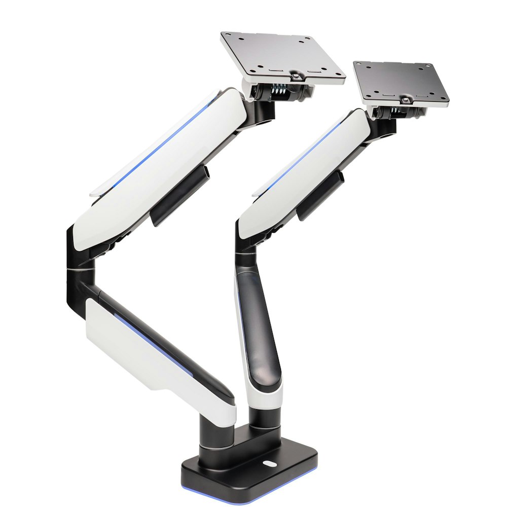 A large main feature product image of GamerChief Pro Gaming Dual Monitor Arm - Greyish White w/RGB
