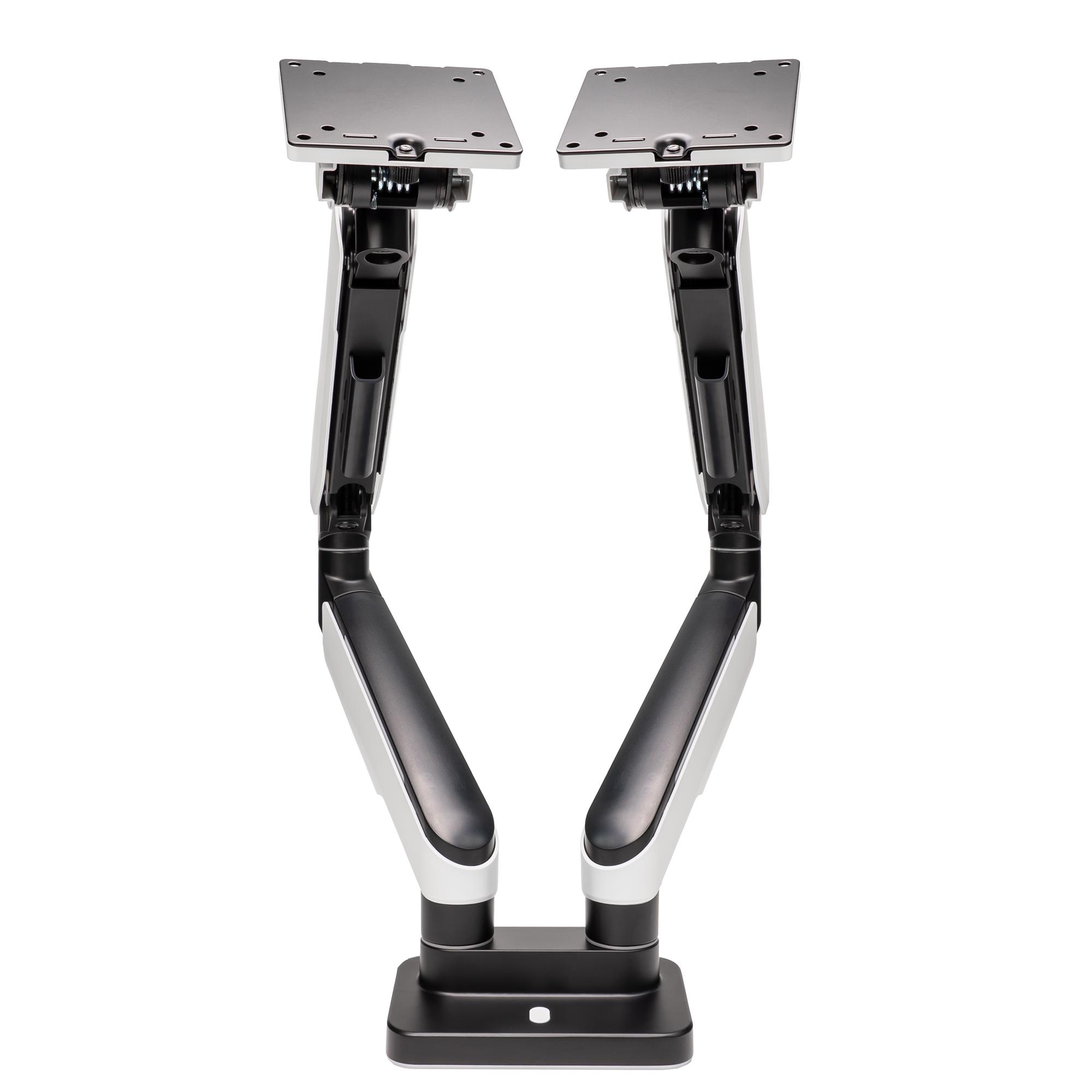 A large main feature product image of GamerChief Pro Gaming Dual Monitor Arm - Greyish White w/RGB