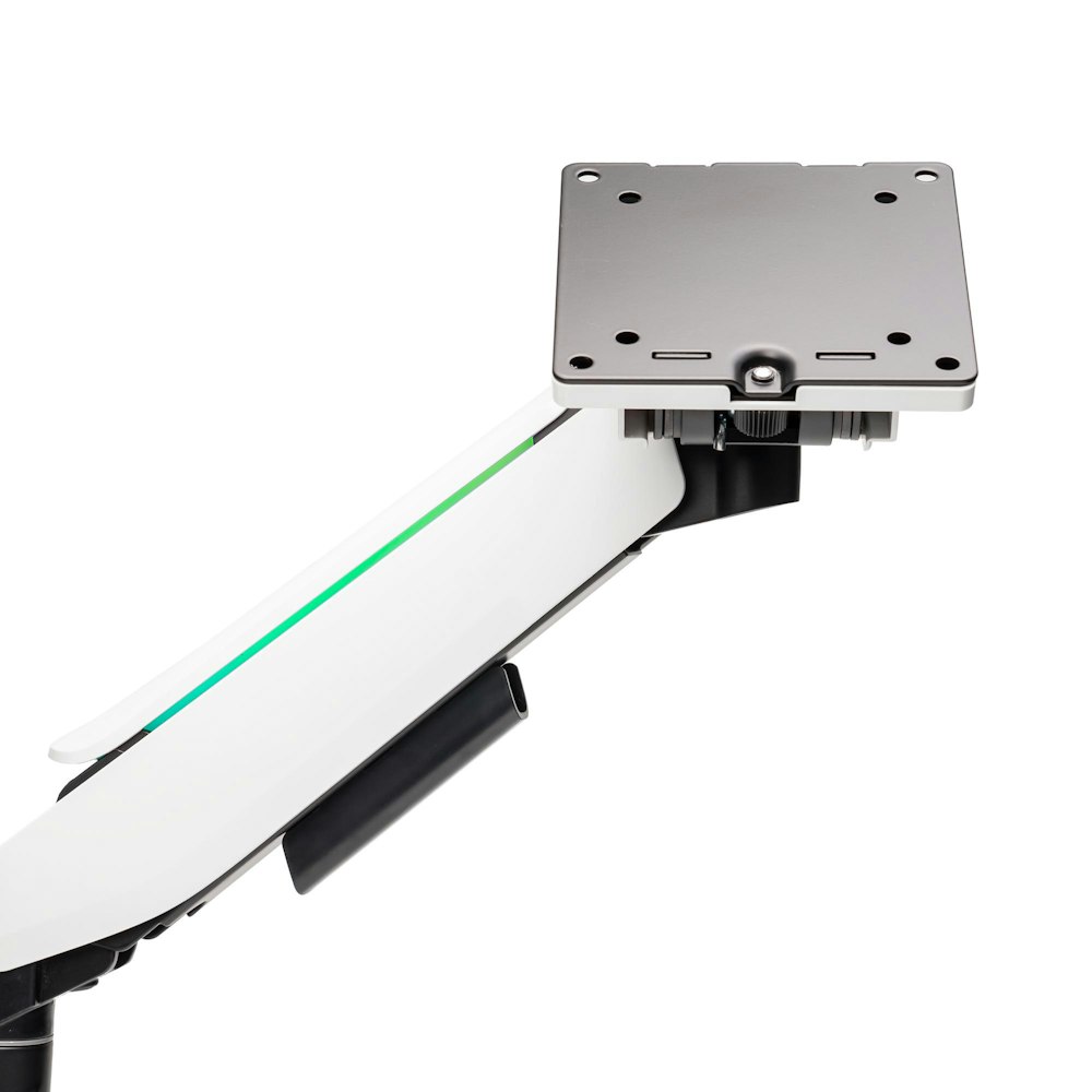 A large main feature product image of GamerChief Pro Gaming Dual Monitor Arm - Greyish White w/RGB