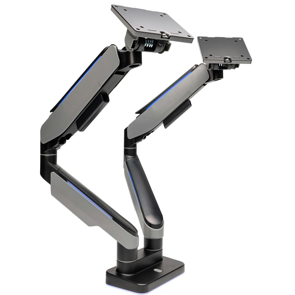 A large main feature product image of GamerChief Pro Gaming Dual Monitor Arm - Dark Grey w/RGB