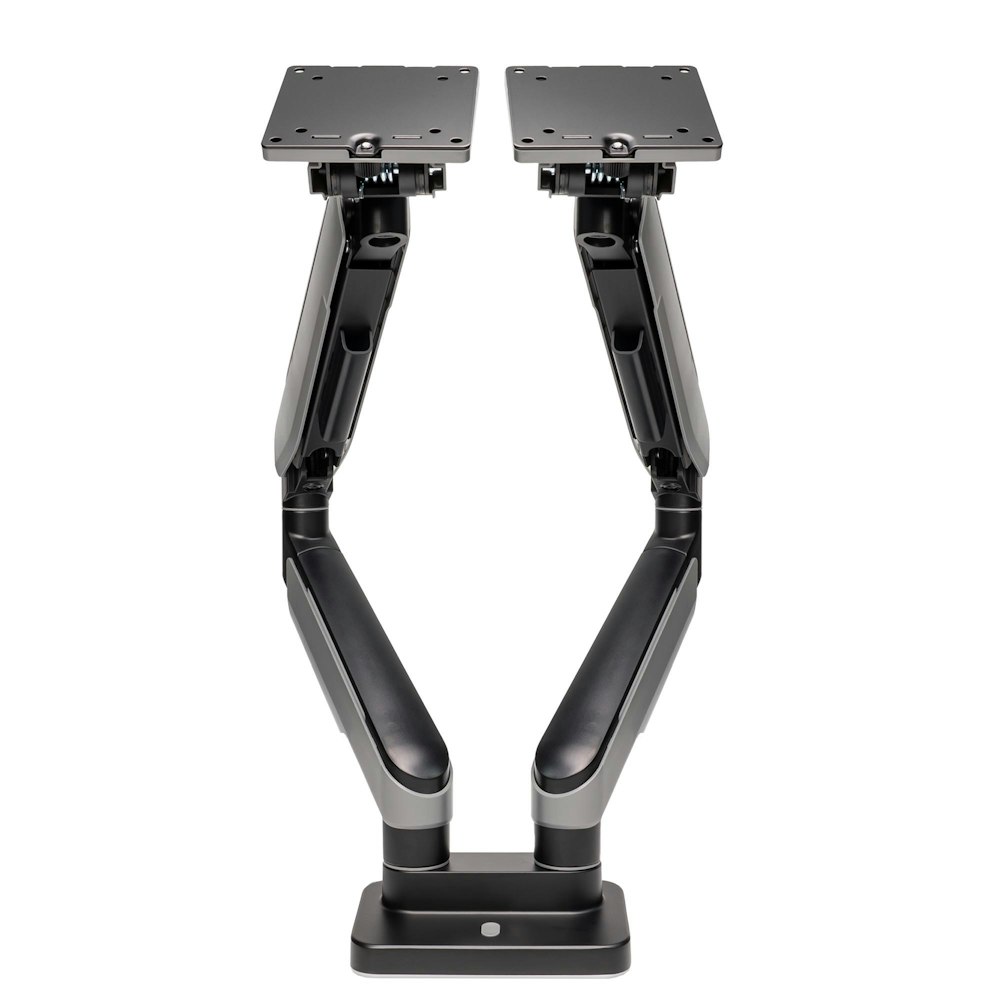 A large main feature product image of GamerChief Pro Gaming Dual Monitor Arm - Dark Grey w/RGB