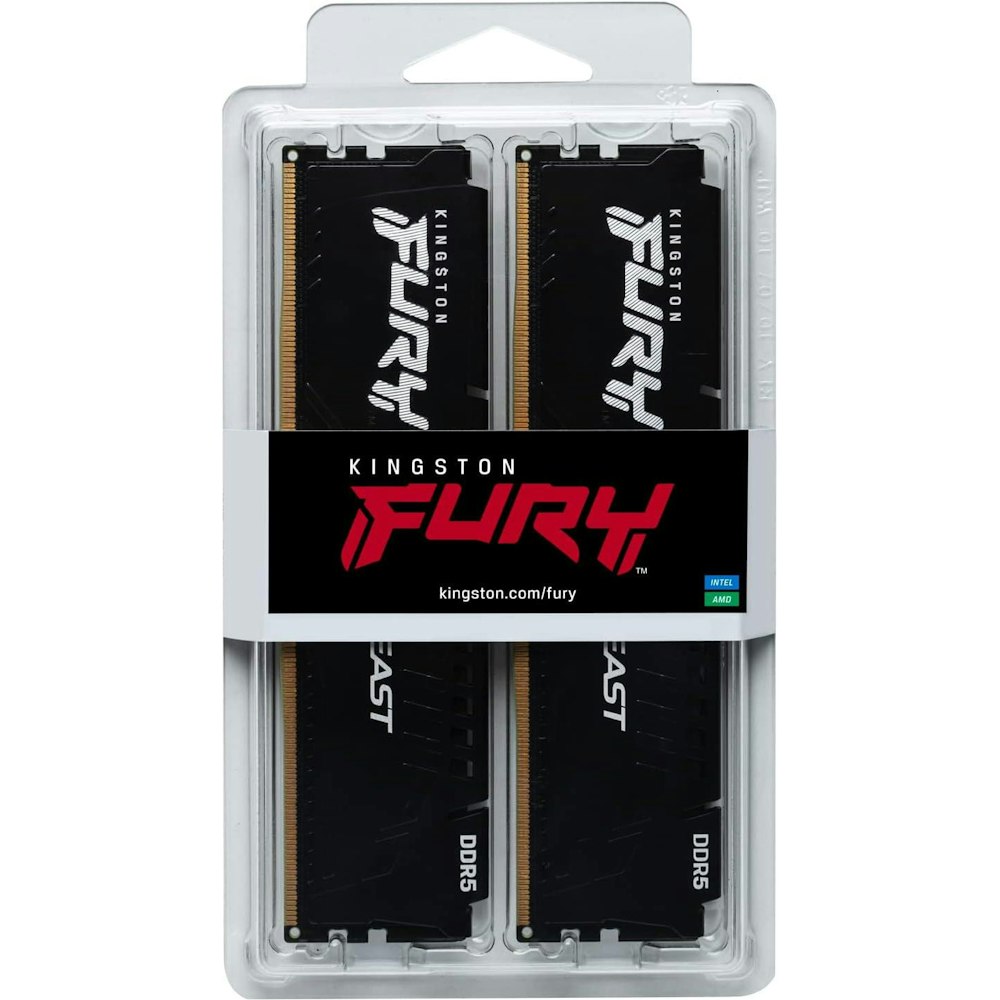 A large main feature product image of EX-DEMO Kingston 16GB Kit (2x8GB) DDR5 Fury Beast C40 5600MHz - Black