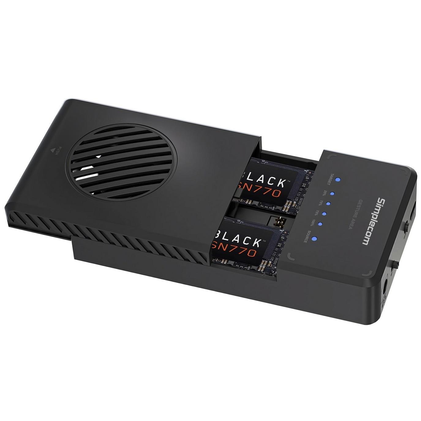 A large main feature product image of Simplecom SD560 Dual Bay NVMe M.2 SSD Enclosure Offline Clone Docking Station USB 3.2 Gen2 10Gbps