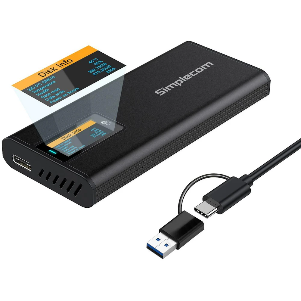 Simplecom SE530 NVMe / SATA M.2 SSD to USB Type-C Enclosure with SMART LED Screen USB 3.2 Gen 2 10Gbps