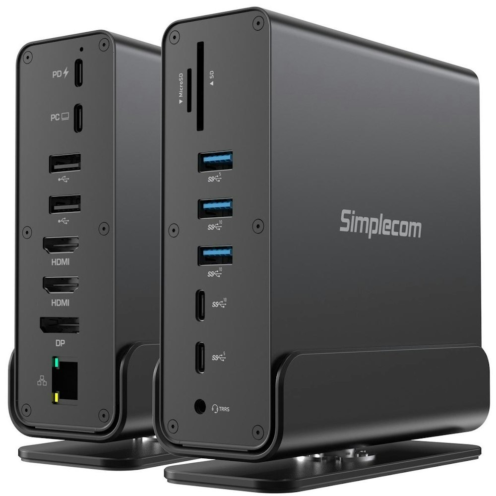 A large main feature product image of Simplecom CHT815 15-in-1 USB Type-C 4K Triple Display MST Docking Station with Dual HDMI DP