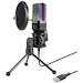 A product image of Simplecom UM650 USB Cardioid Condenser Microphone Gaming RGB Lights with Tripod & Pop Filter