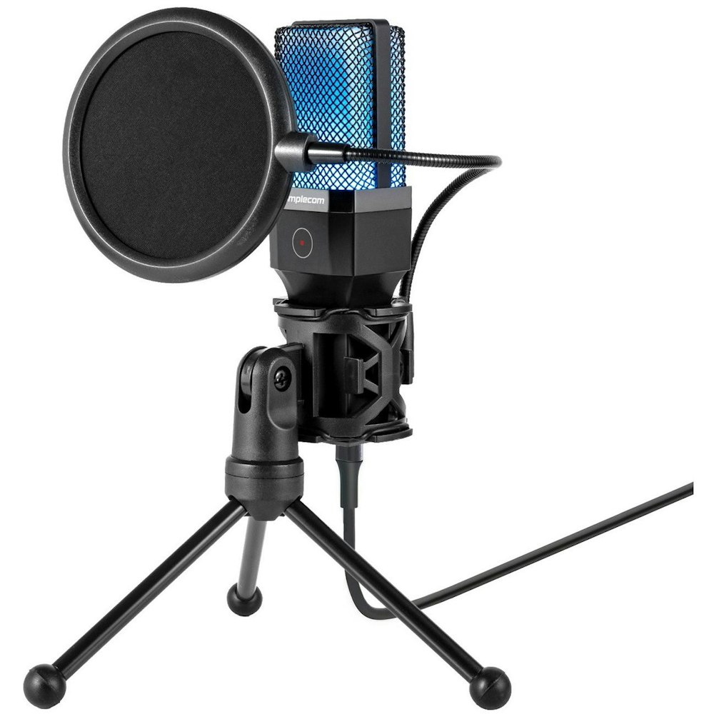 A large main feature product image of Simplecom UM650 USB Cardioid Condenser Microphone Gaming RGB Lights with Tripod & Pop Filter