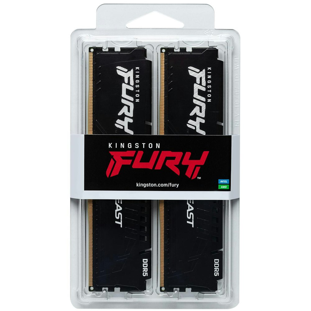 A large main feature product image of Kingston 32GB Kit (2x16GB) DDR5 Fury Beast EXPO/XMP CL30 6000MHz