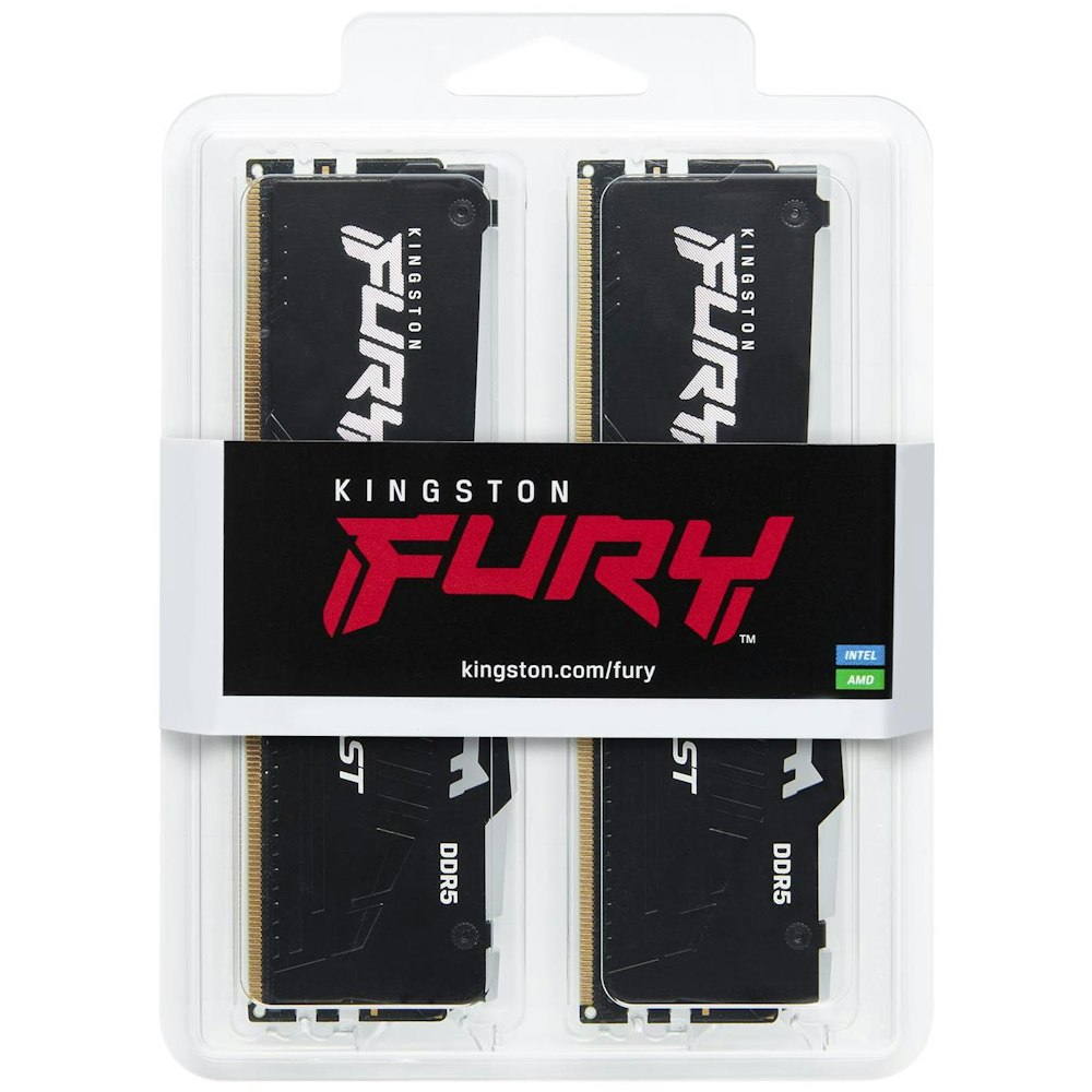 A large main feature product image of Kingston 32GB Kit (2x16GB) DDR5 Fury Beast EXPO/XMP RGB CL30 6000MHz