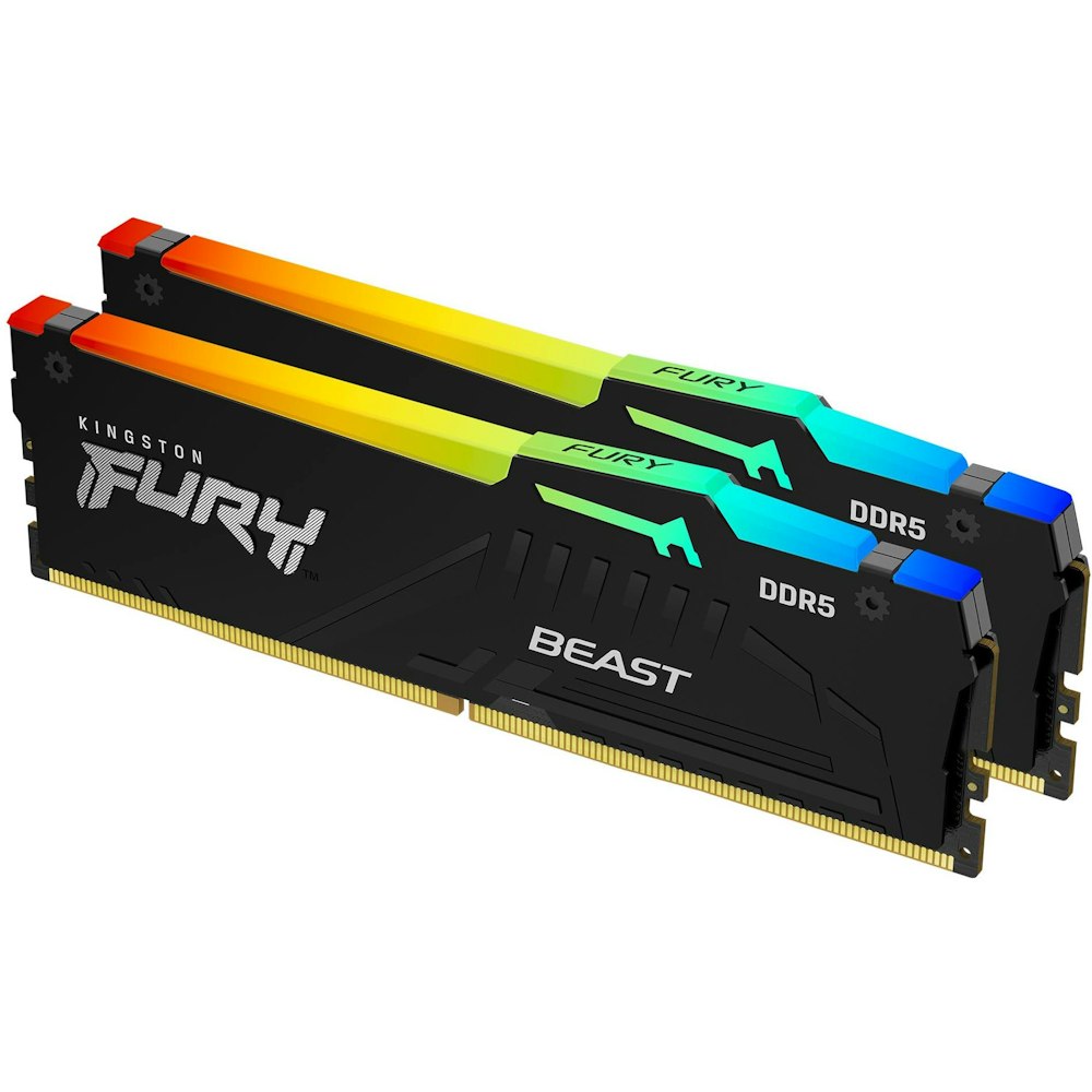 A large main feature product image of Kingston 64GB Kit (2x32GB) DDR5 Fury Beast EXPO/XMP RGB CL32 6400MHz