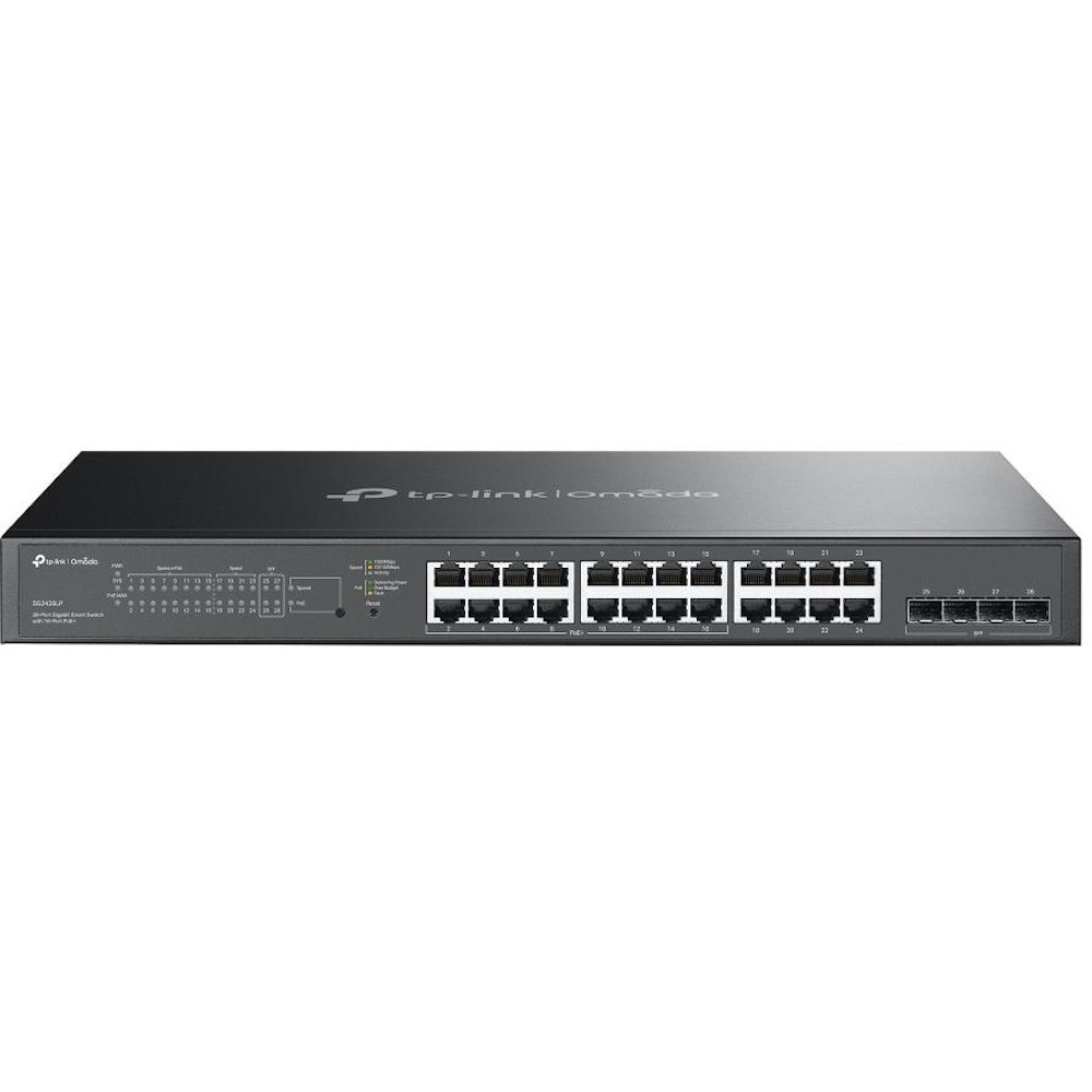A large main feature product image of TP-Link Omada SG2428LP - 28-Port Gigabit Smart Switch with 16-Port PoE+