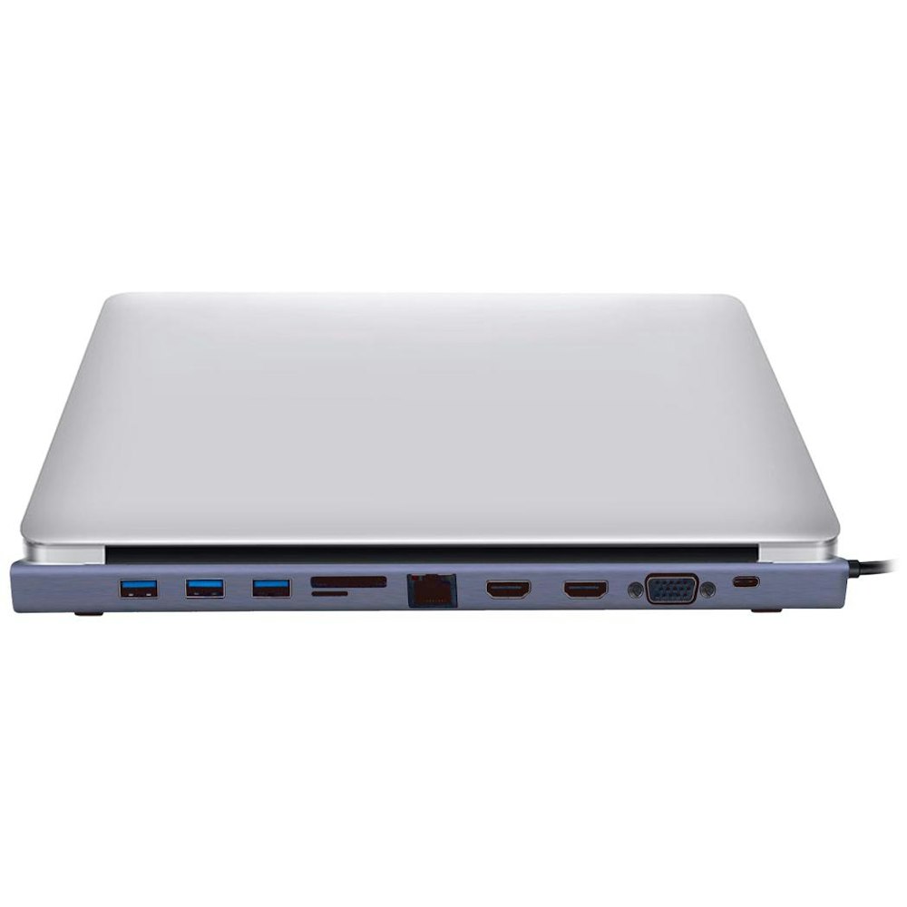A large main feature product image of EX-DEMO Cruxtec CH02-SG 11 in 1 USB-C 100W Power Delivery Triple Monitor Docking Station