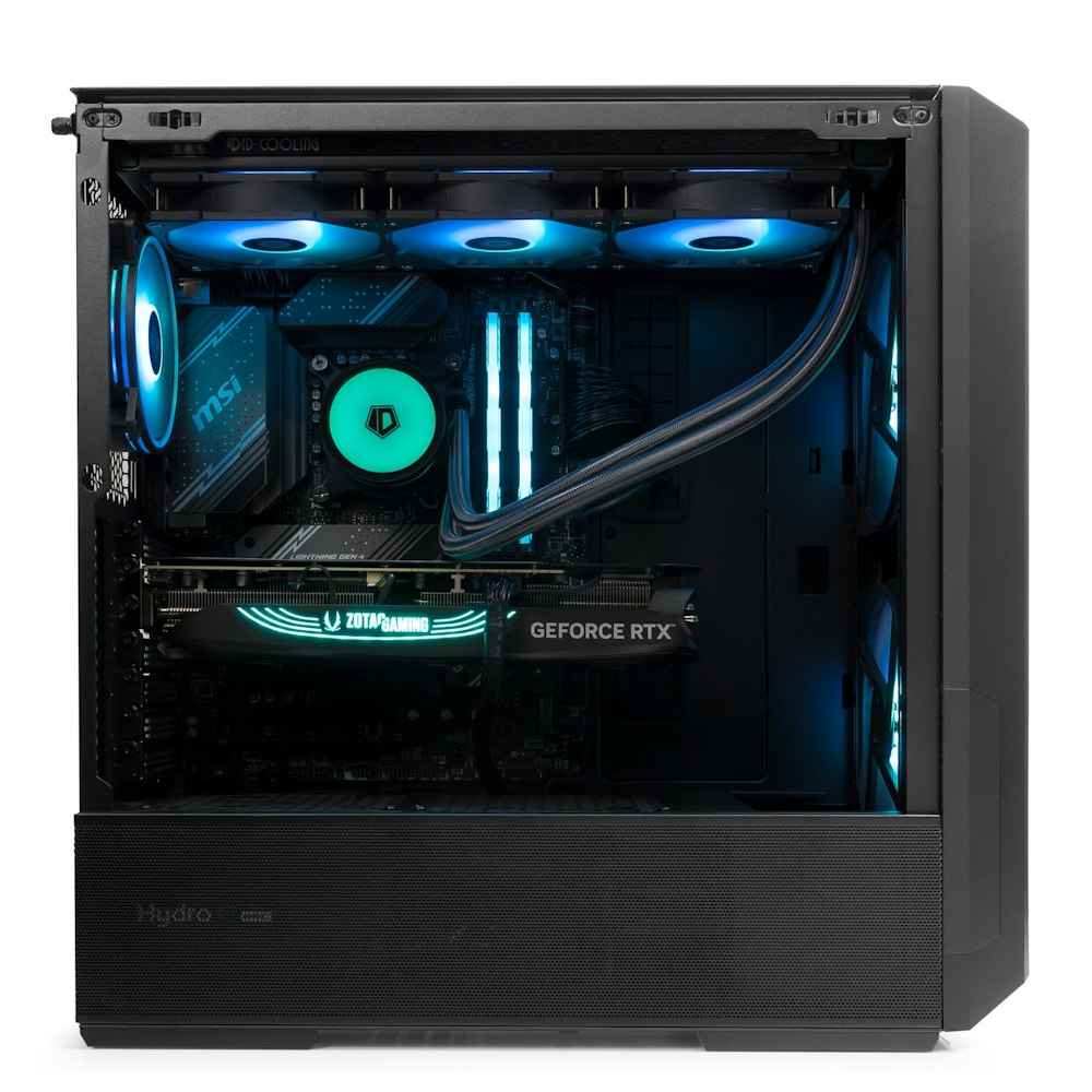 A large main feature product image of PLE Azure RTX 4070 Ti SUPER Prebuilt Ready To Go gaming PC