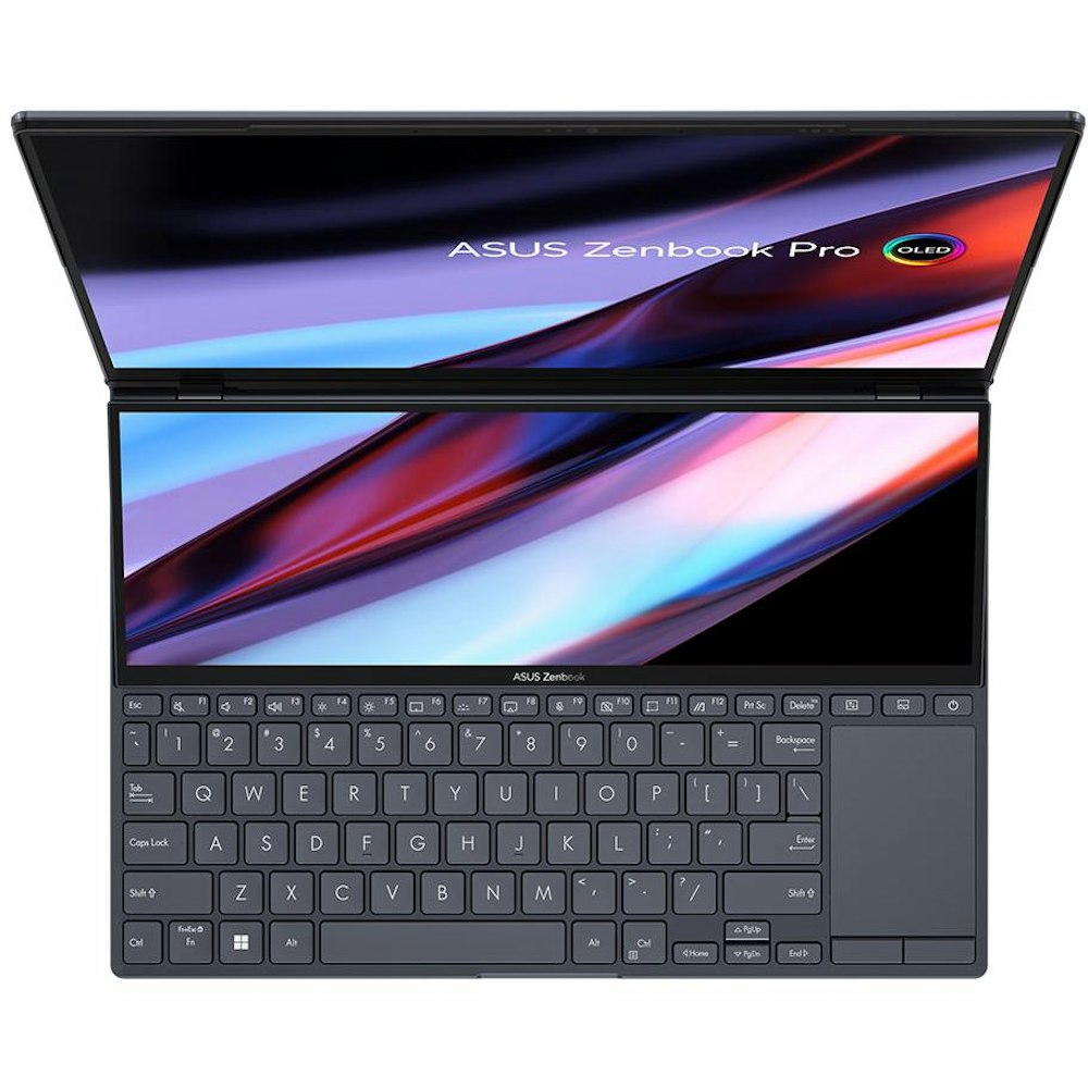 A large main feature product image of EX-DEMO ASUS Zenbook Pro Duo UX8402VU-P1024X 14.5" 13th Gen i9 RTX 4050 Windows 11 Pro Notebook 