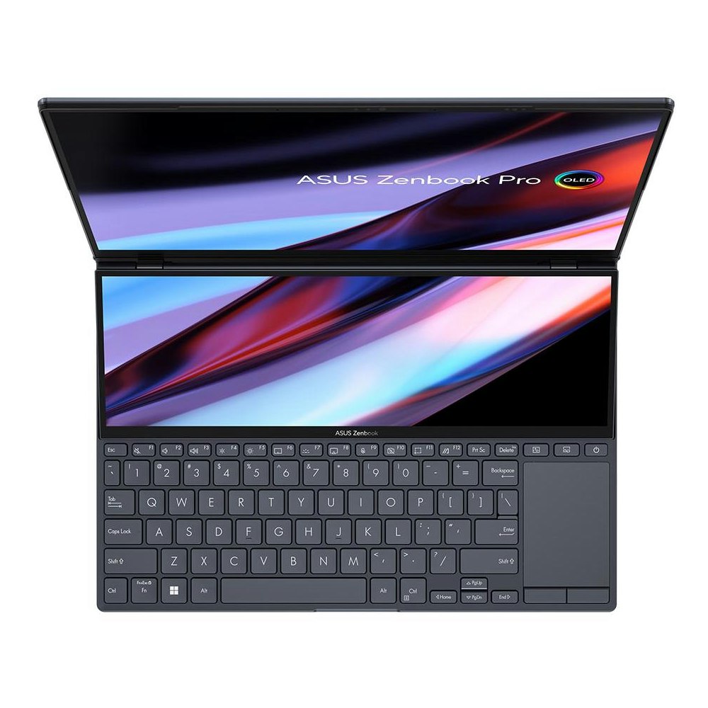 A large main feature product image of EX-DEMO ASUS Zenbook Pro Duo UX8402VU-P1024X 14.5" 13th Gen i9 RTX 4050 Windows 11 Pro Notebook 