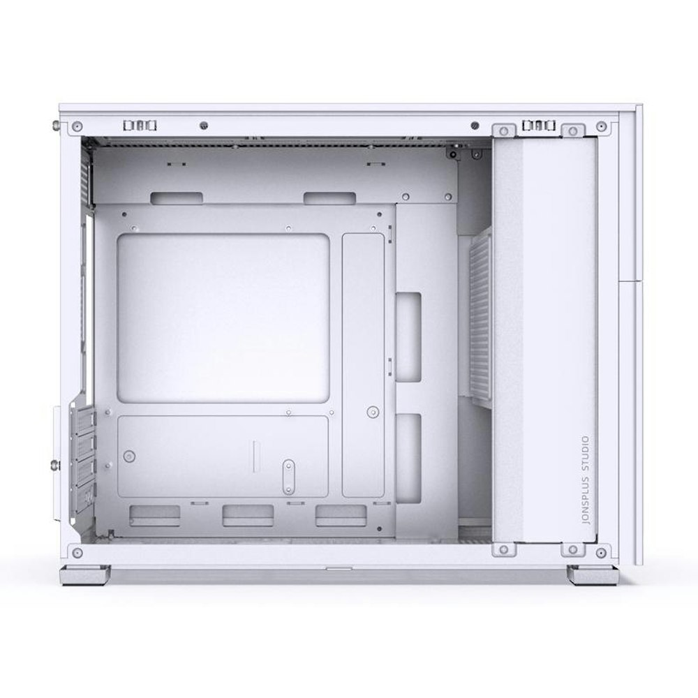 A large main feature product image of Jonsbo D31 Mesh mATX Case w/ LCD - White