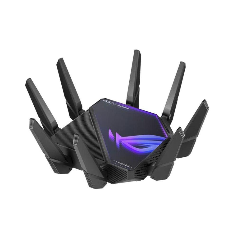 A large main feature product image of EX-DEMO ASUS ROG Rapture GT-AXE16000 Quad-band WiFi 6E 802.11ax Gaming Router
