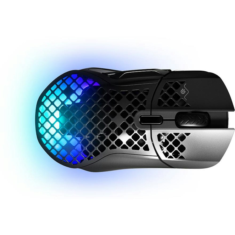 A large main feature product image of SteelSeries Aerox 5 Wireless - Ultra Lightweight Gaming Mouse