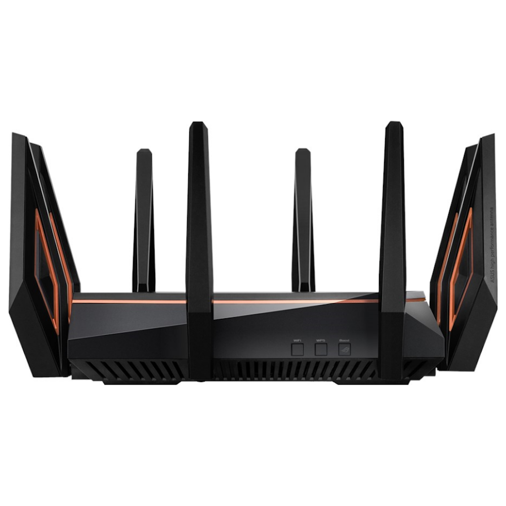 A large main feature product image of EX-DEMO ASUS ROG Rapture GT-AX11000 802.11ax Tri-Band WiFi 6 10GigE Gaming Router