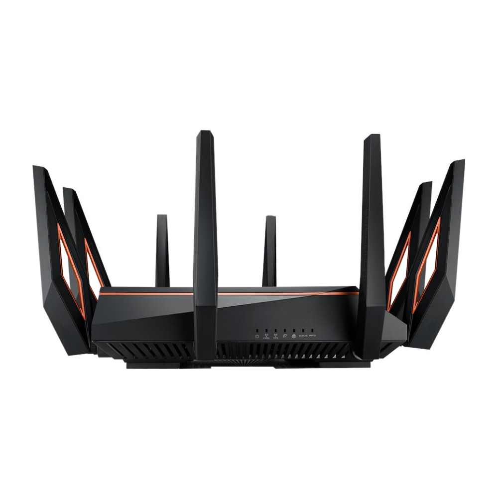 A large main feature product image of EX-DEMO ASUS ROG Rapture GT-AX11000 802.11ax Tri-Band WiFi 6 10GigE Gaming Router