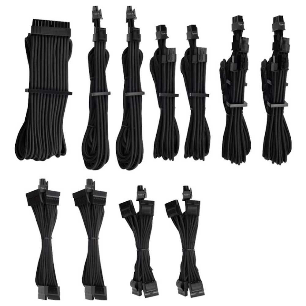 A large main feature product image of EX-DEMO Corsair Premium Individually Sleeved Pro Cables Kit Type 4 Gen 4 - Black